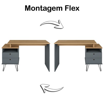 Mesa Escrivaninha Plus 2 Gavetas Olmo/Grafito 006100 - Artany