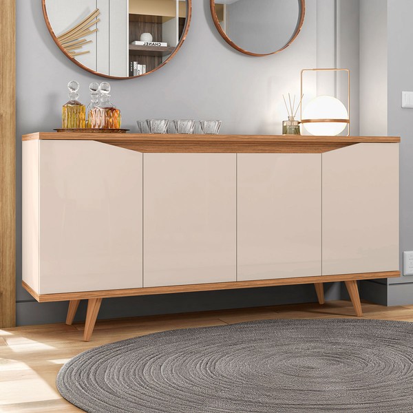 Balcão Buffet Grace 4 Portas Off White/Noce 050.454 - Casa D