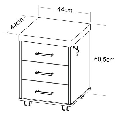 Gaveteiro com Rodízios 3 Gavetas Charuto/Preto 006089 - Artany