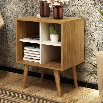 Mesa de Canto 4 Nichos Natural/Off White E1720 - Tecno Mobili