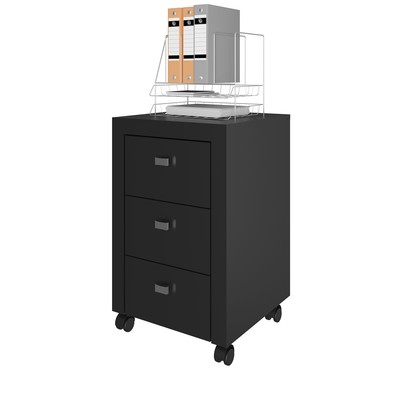 Gaveteiro com Rodízios 3 Gavetas Preto Me4108 - Tecno Mobili