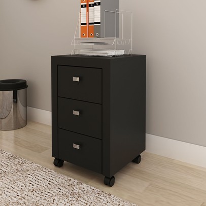 Gaveteiro com Rodízios 3 Gavetas Preto Me4108 - Tecno Mobili