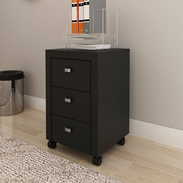 Gaveteiro com Rodízios 3 Gavetas Preto Me4108 - Tecno Mobili