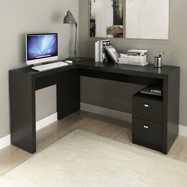 Mesa para Escritório 2 Gavetas Preto Me4129 - Tecno Mobili