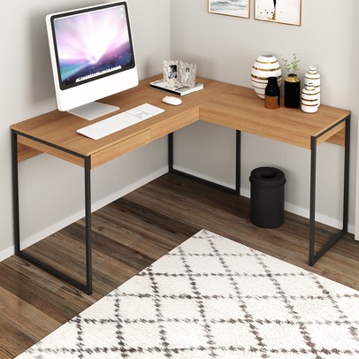 Mesa Escrivaninha 1 Gaveta Angular Amendoa/Preto Me4157 - Tecno Mobili