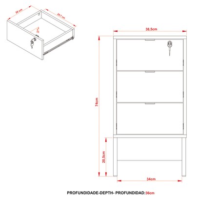 Gaveteiro 3 Gavetas Amendoa/Preto Me4158 - Tecno Mobili