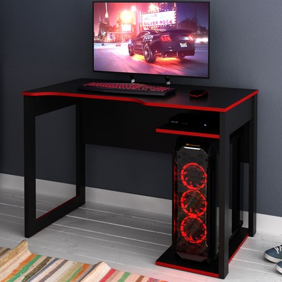 Mesa Gamer 1 Prateleira Preto/Vermelho Me4161 - Tecno Mobili