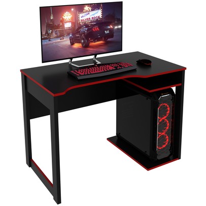 Mesa Gamer 1 Prateleira Preto/Vermelho Me4161 - Tecno Mobili