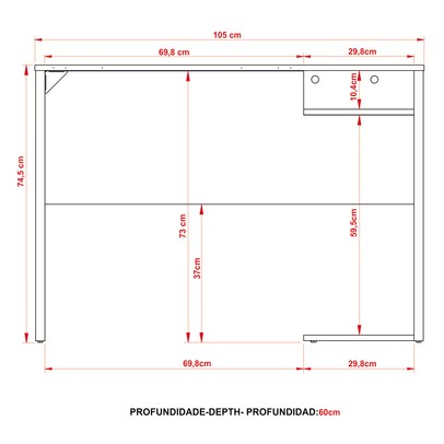 Mesa Gamer 1 Prateleira Preto/Vermelho Me4161 - Tecno Mobili