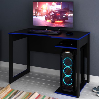 Mesa Gamer 1 Prateleira Preto/Azul Me4161 - Tecno Mobili