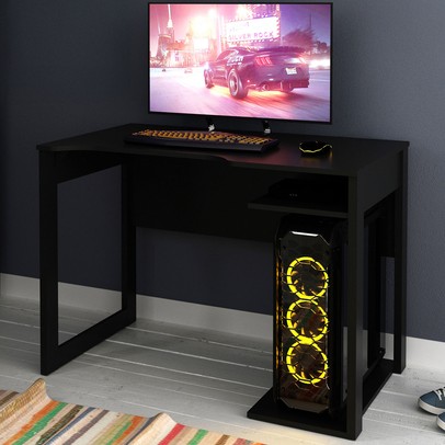Mesa Gamer 1 Prateleira Preto Me4161 - Tecno Mobili