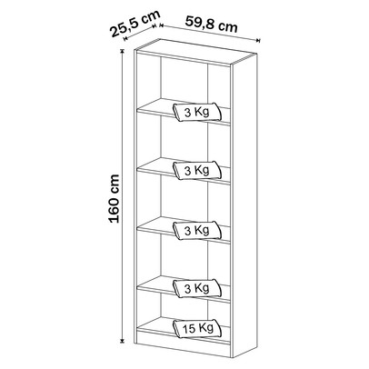 Estante para Livros 4 Prateleiras Preto Me4141 - Tecno Mobili