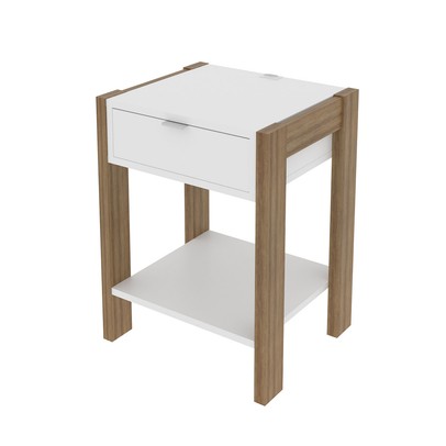 Mesa de Cabeceira 1 Gaveta com Tomada Amendoa/Branco Az1016 - Tecno Mobili