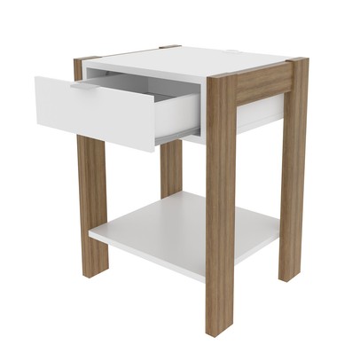 Mesa de Cabeceira 1 Gaveta com Tomada Amendoa/Branco Az1016 - Tecno Mobili