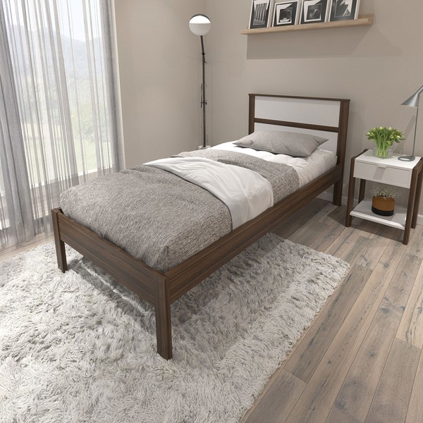Cama de Solteiro Nogal/Branco Cm8004 - Tecno Mobili