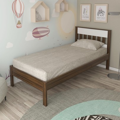 Cama de Solteiro Nogal/Branco Cm8006 - Tecno Mobili