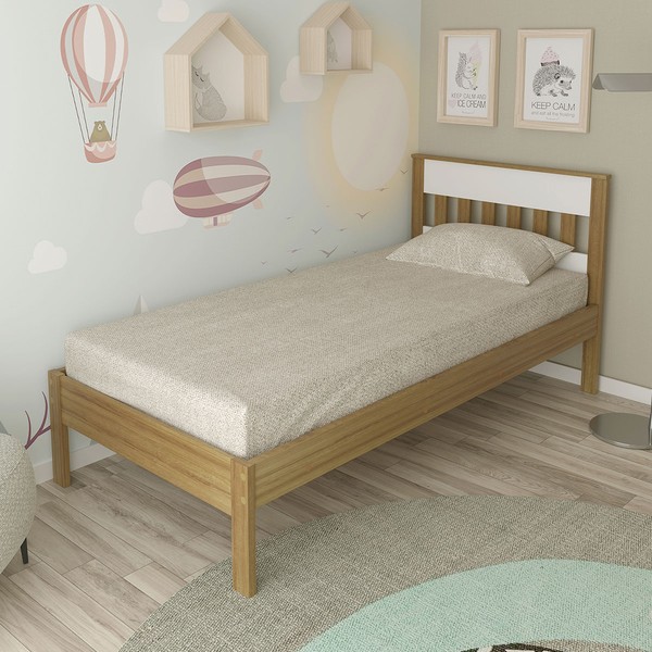 Cama de Solteiro Amendoa/Branco Cm8006 - Tecno Mobili