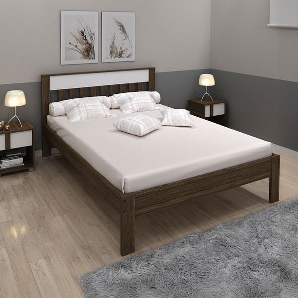 Cama de Casal Nogal/Branco Cm8007 - Tecno Mobili