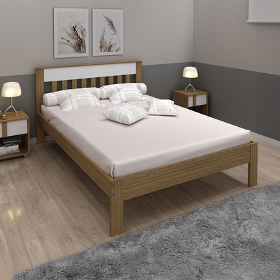 Cama de Casal Amendoa/Branco Cm8007 - Tecno Mobili