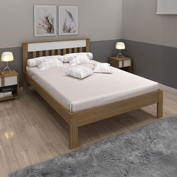 Cama de Casal Amendoa/Branco Cm8007 - Tecno Mobili