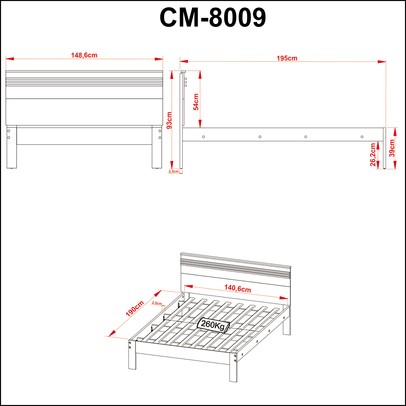 Cama de Casal Nogal/Branco Cm8009 - Tecno Mobili