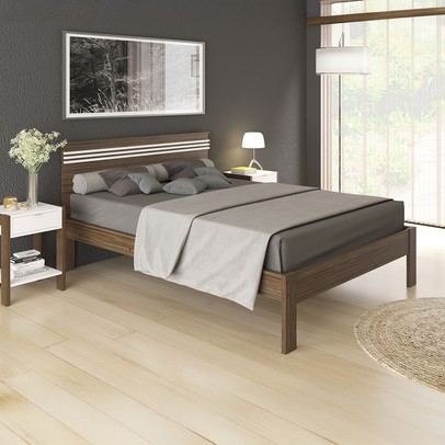 Cama de Casal Nogal/Branco Cm8009 - Tecno Mobili