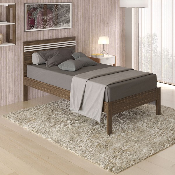 Cama de Solteiro Nogal/Branco Cm8010 - Tecno Mobili