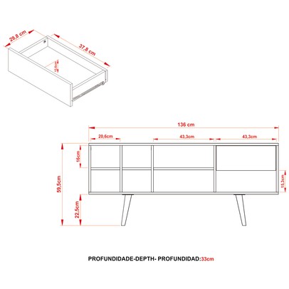 Rack para TV Até 65 Polegadas 1 Gaveta Natural R1462 - Tecno Mobili