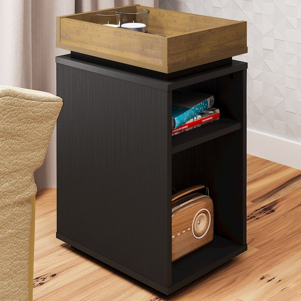 Mesa de Canto Olivia 3 Nichos Preto/Pinho – Artely