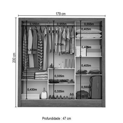 Guarda-Roupa Solteiro Porto 3 Portas de Correr com Espelho Branco - Carioca Móveis