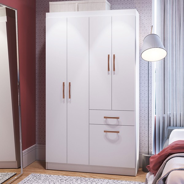 Guarda-Roupa Solteiro Marbella 4 Portas 2 Gavetas Flex Branco/Azul/Rosa - Doripel