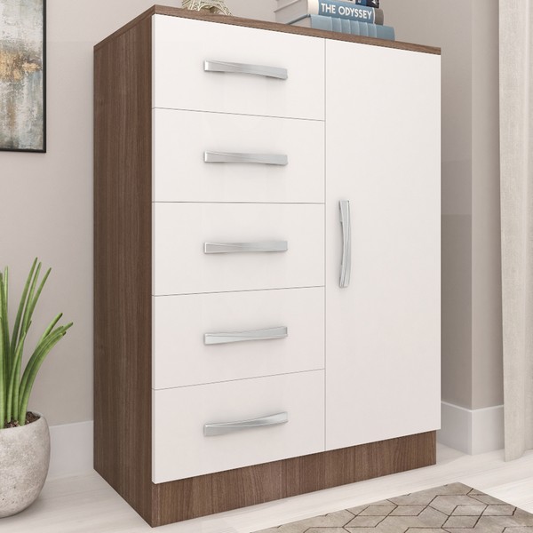 Cômoda 1 Porta 5 Gavetas Teka/Branco Co65 - Fellicci