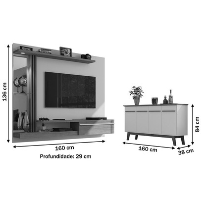 Sala de Estar Completa para TV Até 55 Polegadas Denver Cinamomo/Off White - Bechara