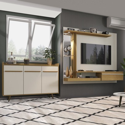 Sala de Estar Completa para TV Até 55 Polegadas Quartzo Cinamomo/Off White - Bechara