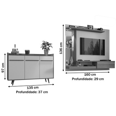 Sala de Estar Completa para TV Até 55 Polegadas Quartzo Cinamomo/Off White - Bechara