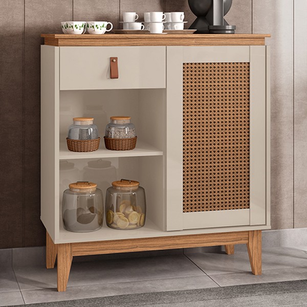 Aparador Café Rubi 1 Porta 1 Gaveta Off White/Noce - Casa D