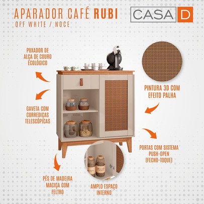 Aparador Café Rubi 1 Porta 1 Gaveta Off White/Noce - Casa D