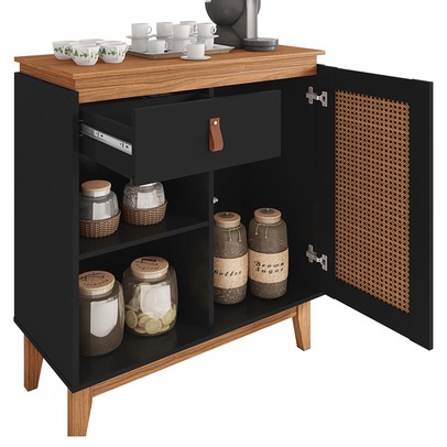 Aparador Café Rubi 1 Porta 1 Gaveta Preto/Noce - Casa D