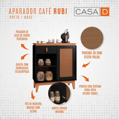 Aparador Café Rubi 1 Porta 1 Gaveta Preto/Noce - Casa D