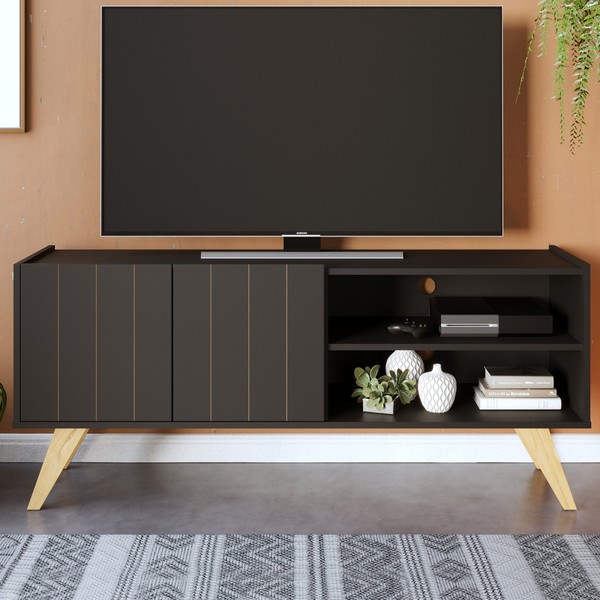 Rack para TV Até 55 Polegadas Space 2 Portas 1 Prateleira Preto Fosco - Colibri
