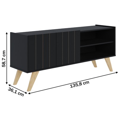 Rack para TV Até 55 Polegadas Space 2 Portas 1 Prateleira Preto Fosco - Colibri