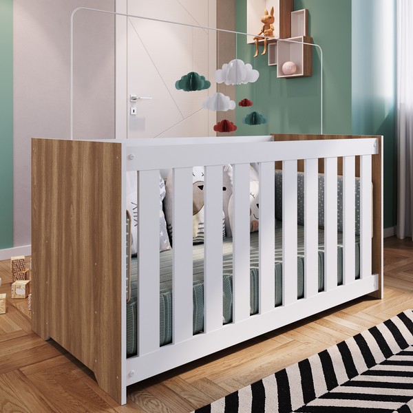 Berço Aconchego Nogal Manchester/Branco - Completa Móveis