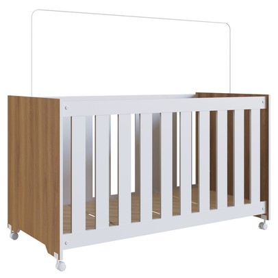 Berço Aconchego com Rodizio Nogal Manchester/Branco - Completa Móveis