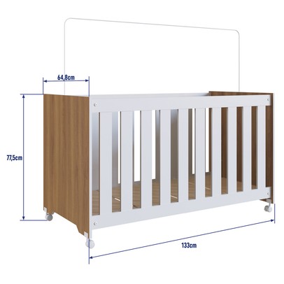 Berço Aconchego com Rodizio Nogal Manchester/Branco - Completa Móveis