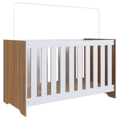 Berço Aconchego 3 em 1 com Colchão Nogal Manchester/Branco - Completa Móveis