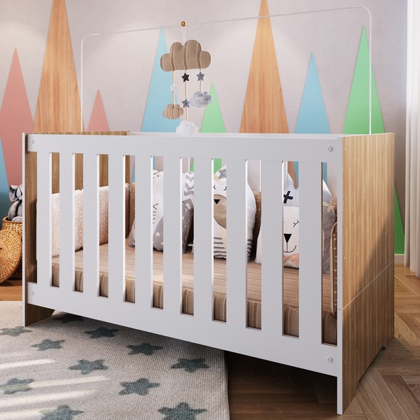 Berço Aconchego 3 em 1 Nogal Manchester/Branco - Completa Móveis