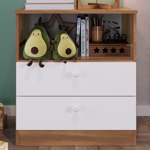 Cômoda Infantil Aconchego 2 Gavetas Nogal Manchester/Branco - Completa Móveis