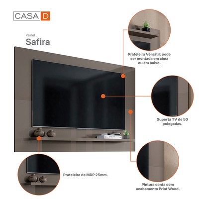 Painel para TV Até 60 Polegadas Safira 1 Prateleira Cinza Perola - Casa D