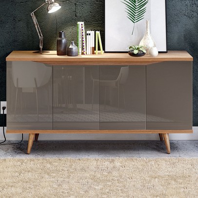 Balcão Buffet Grace 4 Portas Cinza Perola/Noce 050.454 - Casa D