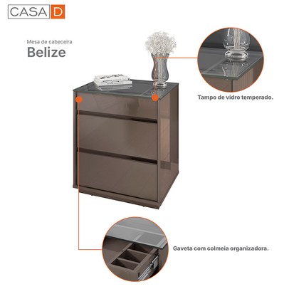 Mesa de Cabeceira Belize 3 Gavetas Cinza Perola  - Casa D
